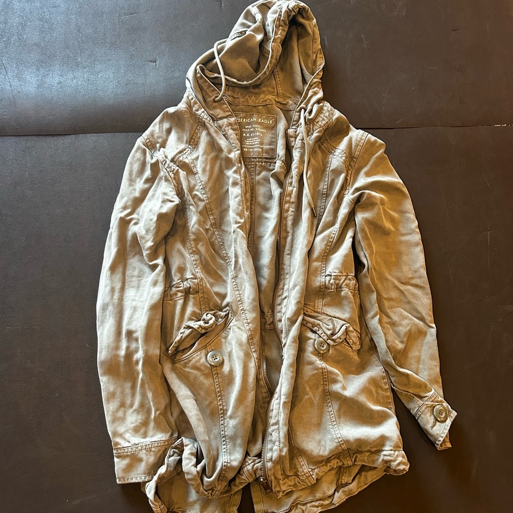 American Eagle Outfitters Olive Green Utility Jacket with Hood